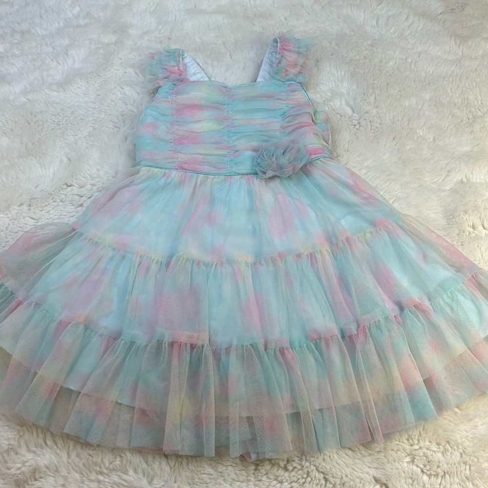 Jona Michelle Pastel Pink and Blue Tulle Dress W/ Flower Girl 3T Spring Easter